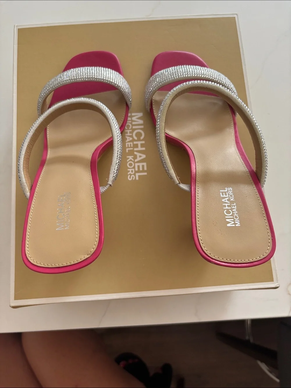 Michael Kors Pink Heeled Sandals with Crystal Straps